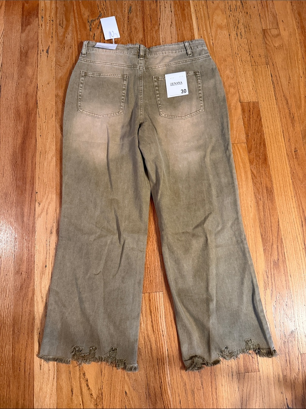 High-Waisted Distressed Crop Jeans - Olive Brown - Picture 5 of 5